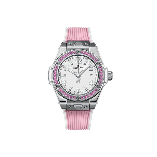 Unworn Hublot Big Bang One Click Joyful Steel Pink 33, 485.SP.2210.RX.1233, box and papers
