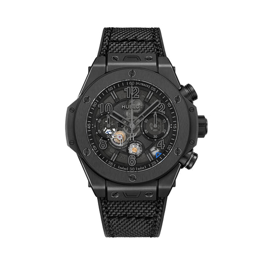 Unworn Hublot Big Bang Reloaded All Black, Ref# 421.CX.1140.NR.RLD, box and papers.