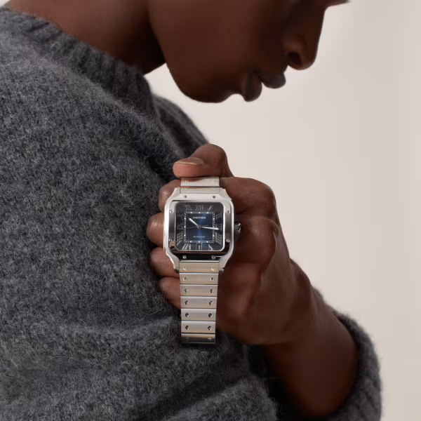 Unworn Cartier Santos de Cartier, Stainless Steel, 39.8mm, Ref# WSSA0030, Watch in hand