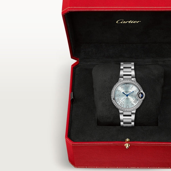 Unworn Cartier Ballon Bleu de Cartier, Stainless Steel and Diamonds, 33mm, Ref# W4BB0028, Watch in box