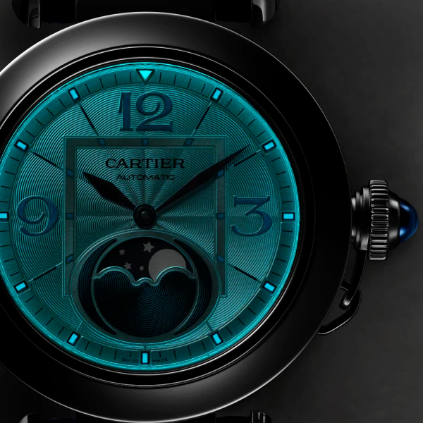 Unworn Cartier Pasha de Cartier Moonphase, Stainless Steel, 41mm, Ref# WSPA0030, Dial, luminous