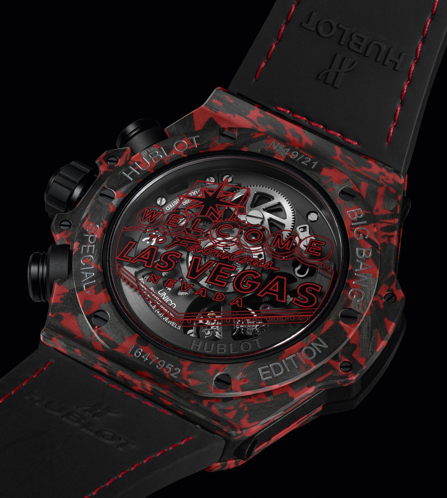Hublot Big Bang Unico Red Carbon Las Vegas Boutique, Matt Red Frosted carbon, 44mm, Limited Edition, Ref# 421.QV.1113.LR.LVB23, Back