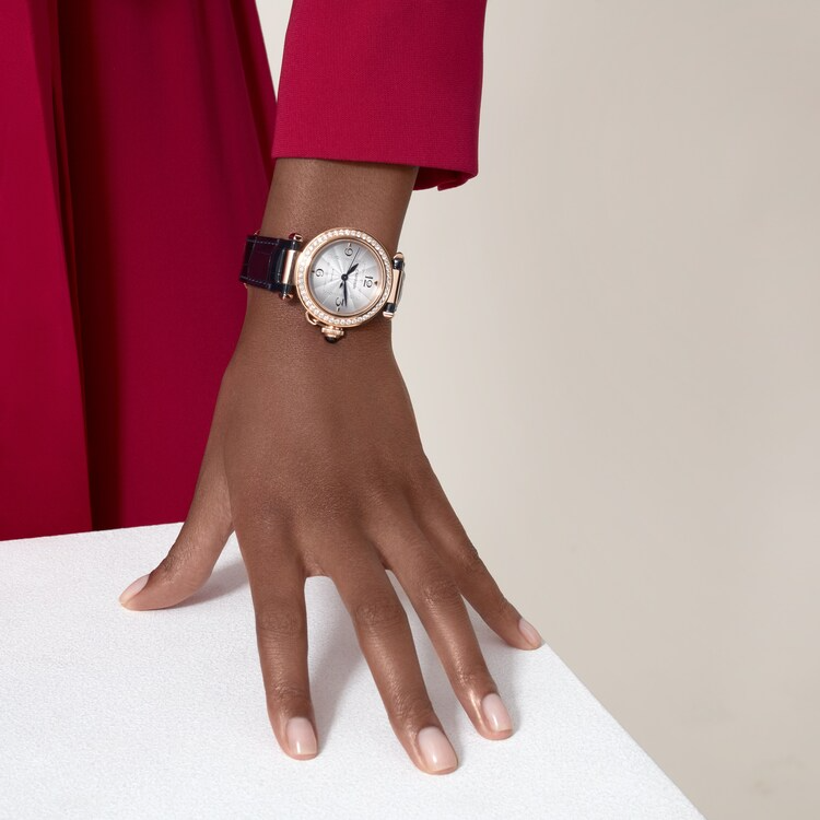Unworn Cartier Pasha de Cartier, 18k Rose Gold with Diamond-set, 35mm, Ref# WJPA0012, Watch on hand