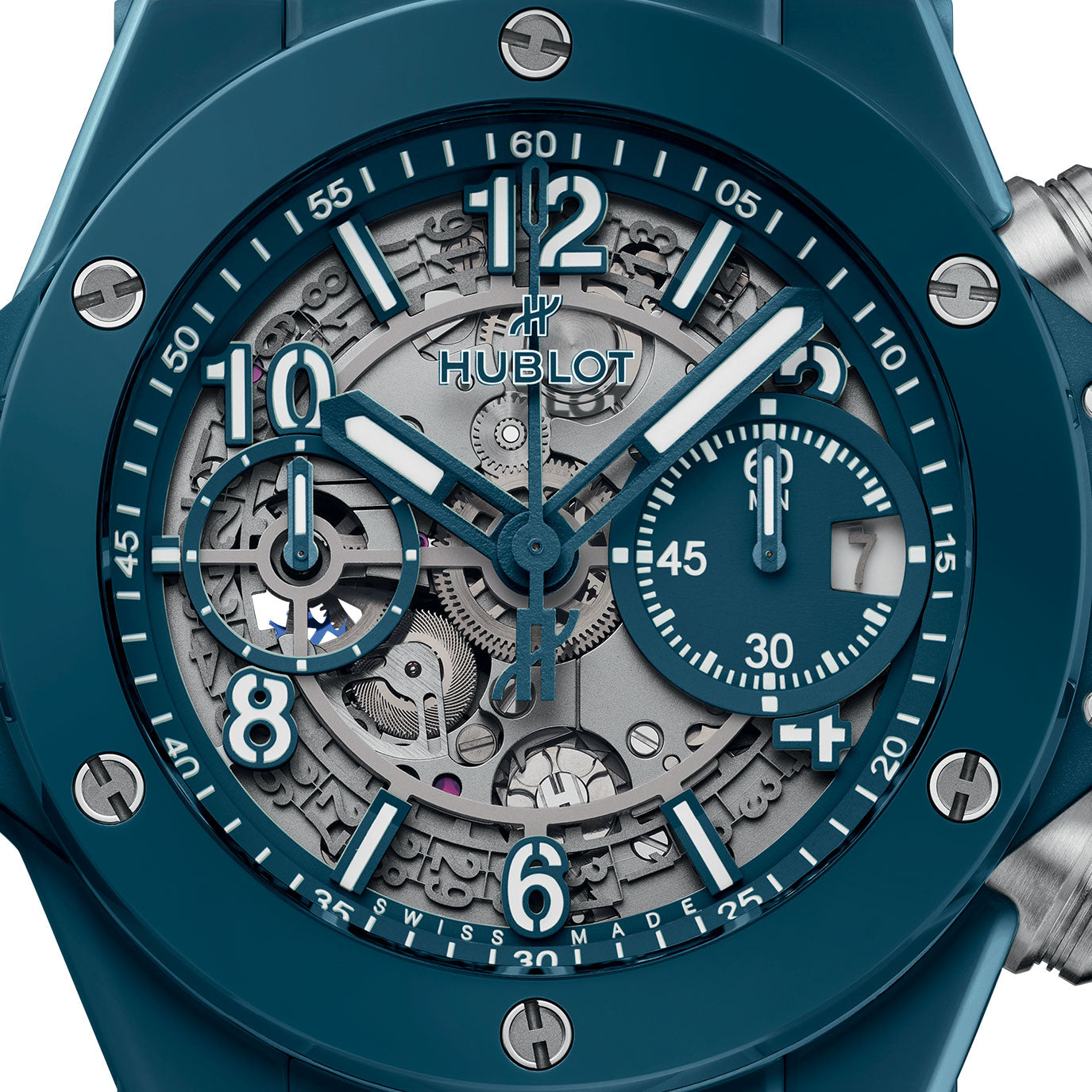 Unworn Hublot Big Bang Unico Petrol Blue Ceramic 42, 441.ES.5121.RX, box and papers