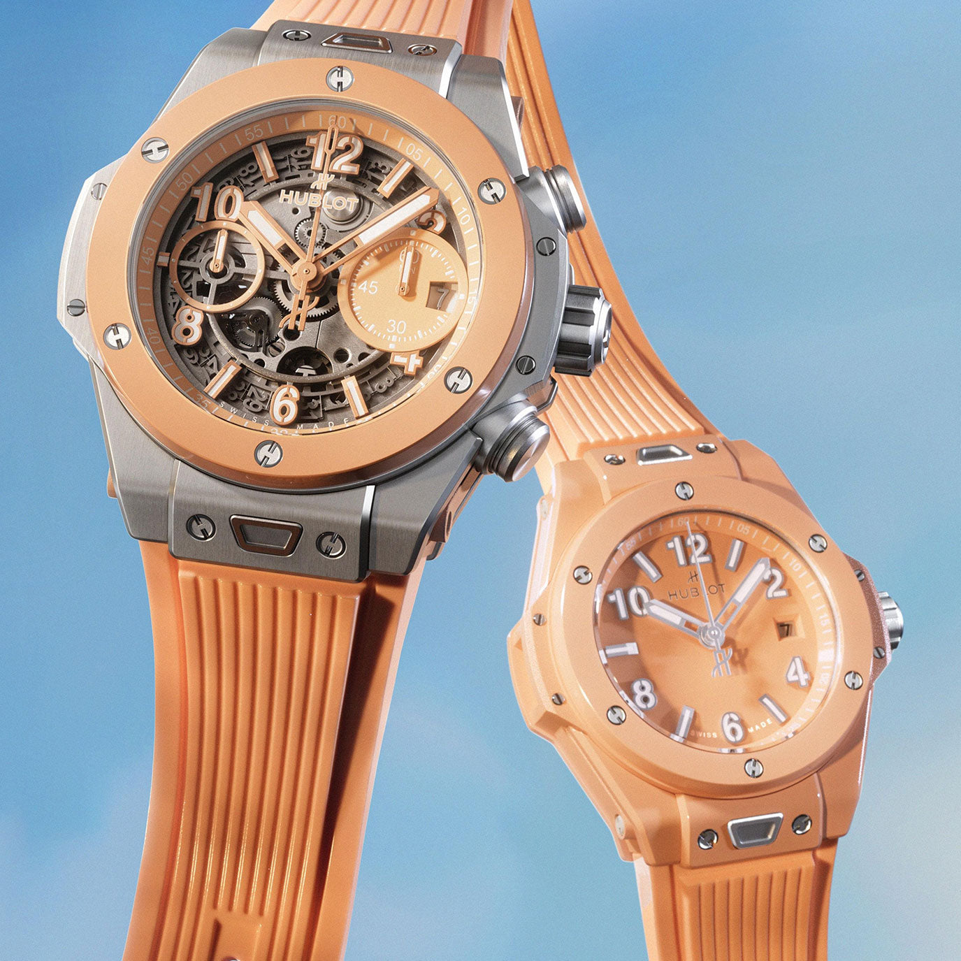 Unworn, Hublot Big Bang Peach Ceramic, Ref# 485.CUP.5920.RX, box and papers.