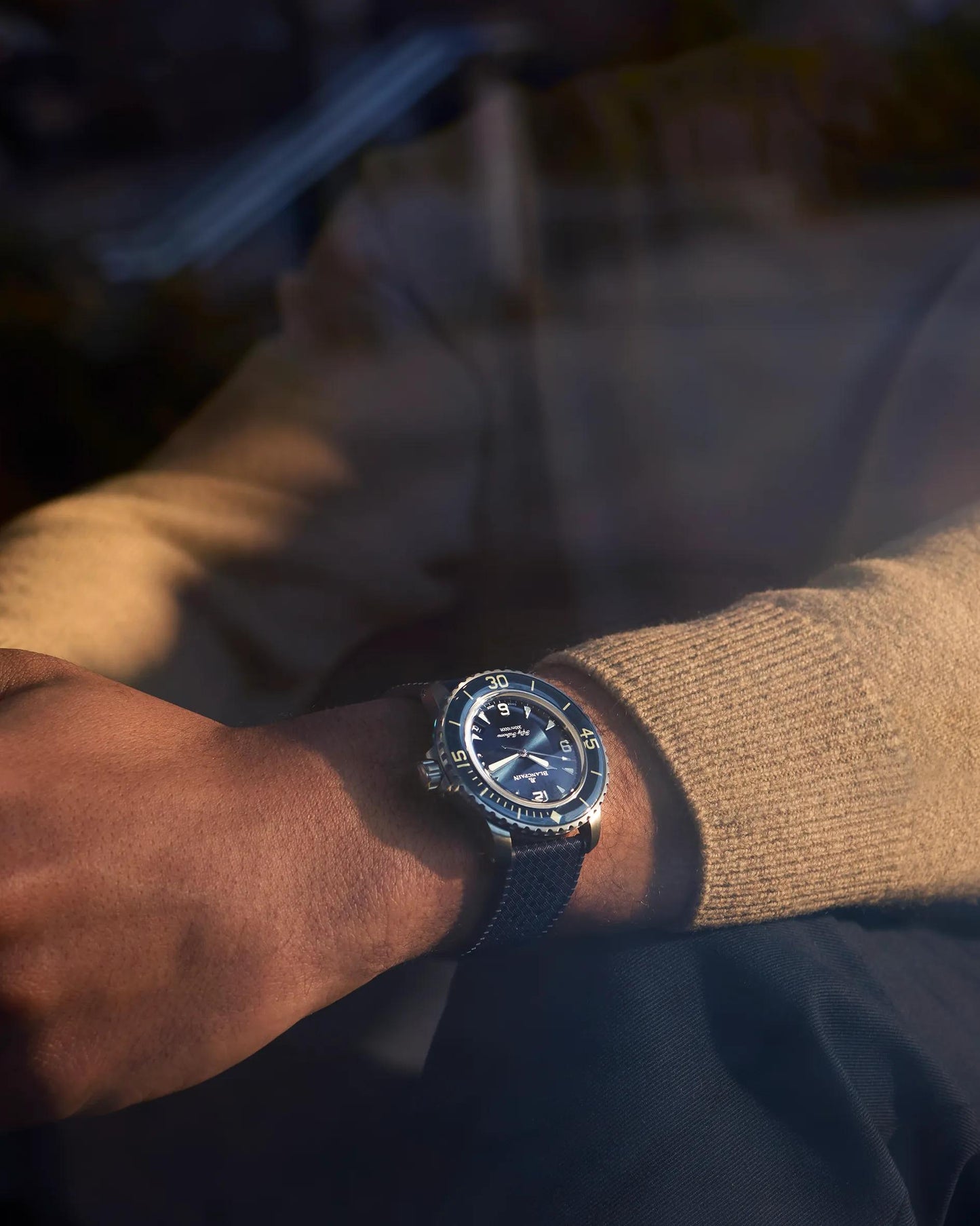 Unworn Blancpain Fifty Fathoms Automatique, Titanium, 42.3mm, Ref# 5010-12B40-O64A, Watch on hand 2