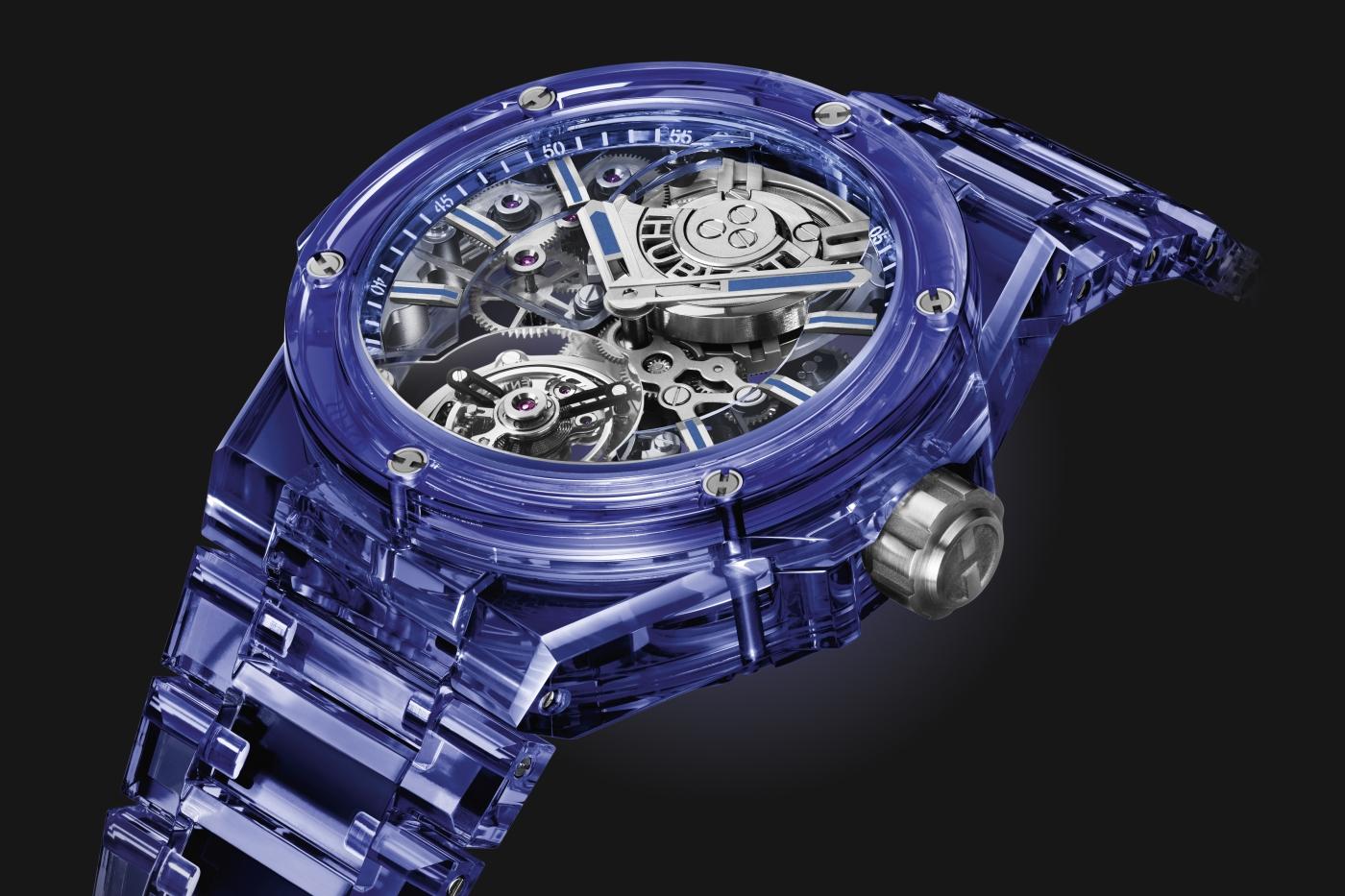 Hublot Big Bang Integrated Tourbillon Full Blue Sapphire, 43mm, Ref# 455.JL.0120.JL, Right