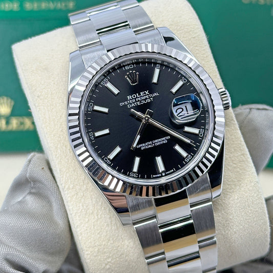 Pre-owned Rolex Datejust 41 Oystersteel and 18k White Gold 41mm Bright Black Dial Oyster, Ref#126334-0017