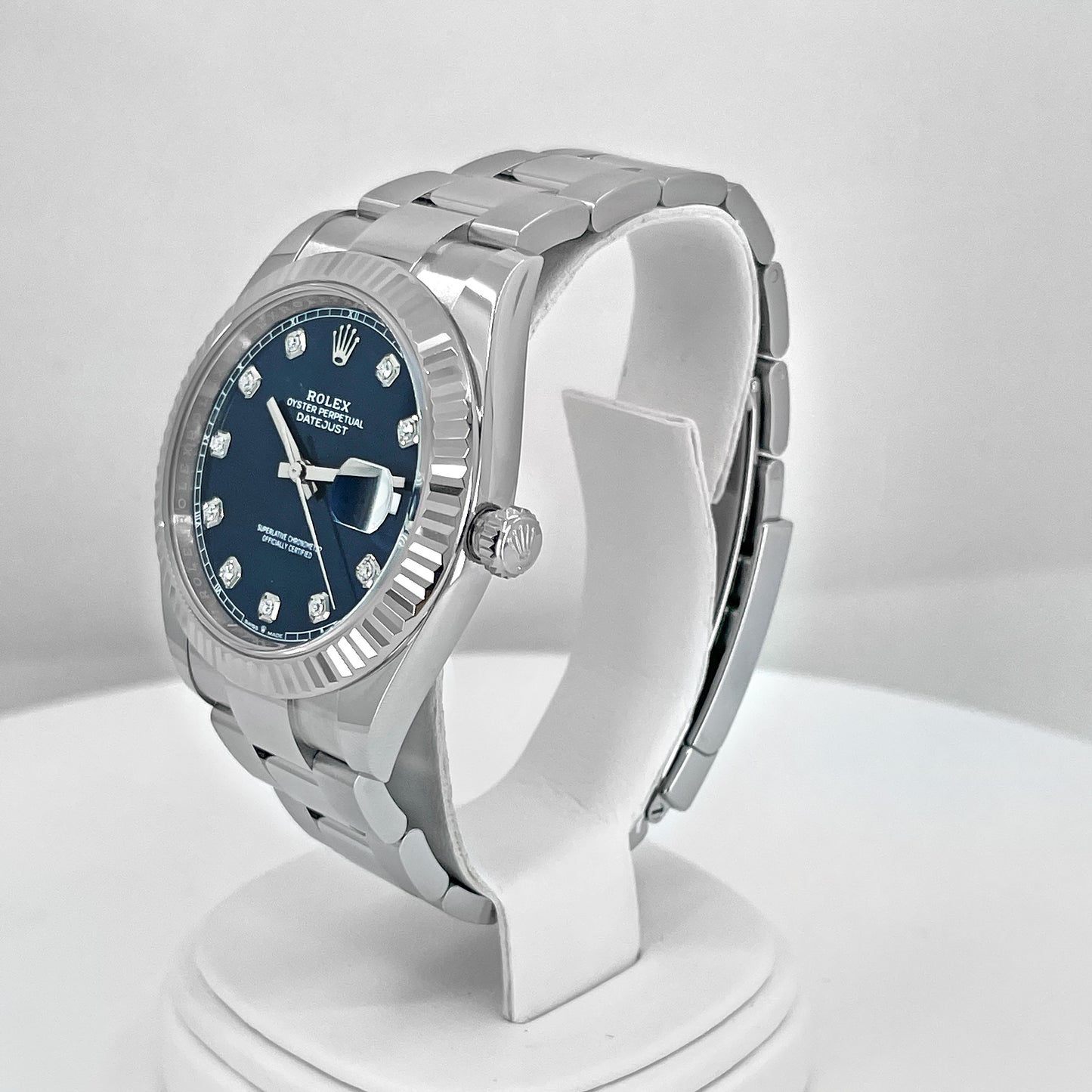 Rolex, Datejust 41, Oystersteel and 18k White Gold, Bright Blue with Diamonds Dial, Oyster 126334-0015