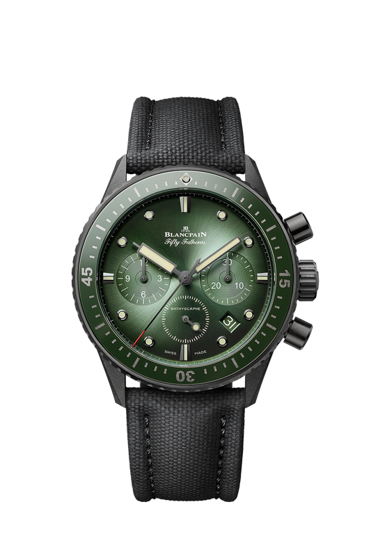 Unworn Blancpain Fifty Fathoms Bathyscaphe Chronographe Flyback, Black ceramic, 43.6mm, Ref# 5200-0153-B52A