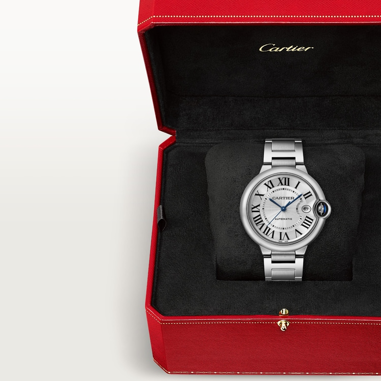 Unworn Cartier Ballon Bleu de Cartier, Stainless Steel, 33mm, Ref# WSBB0044, Watch in hand