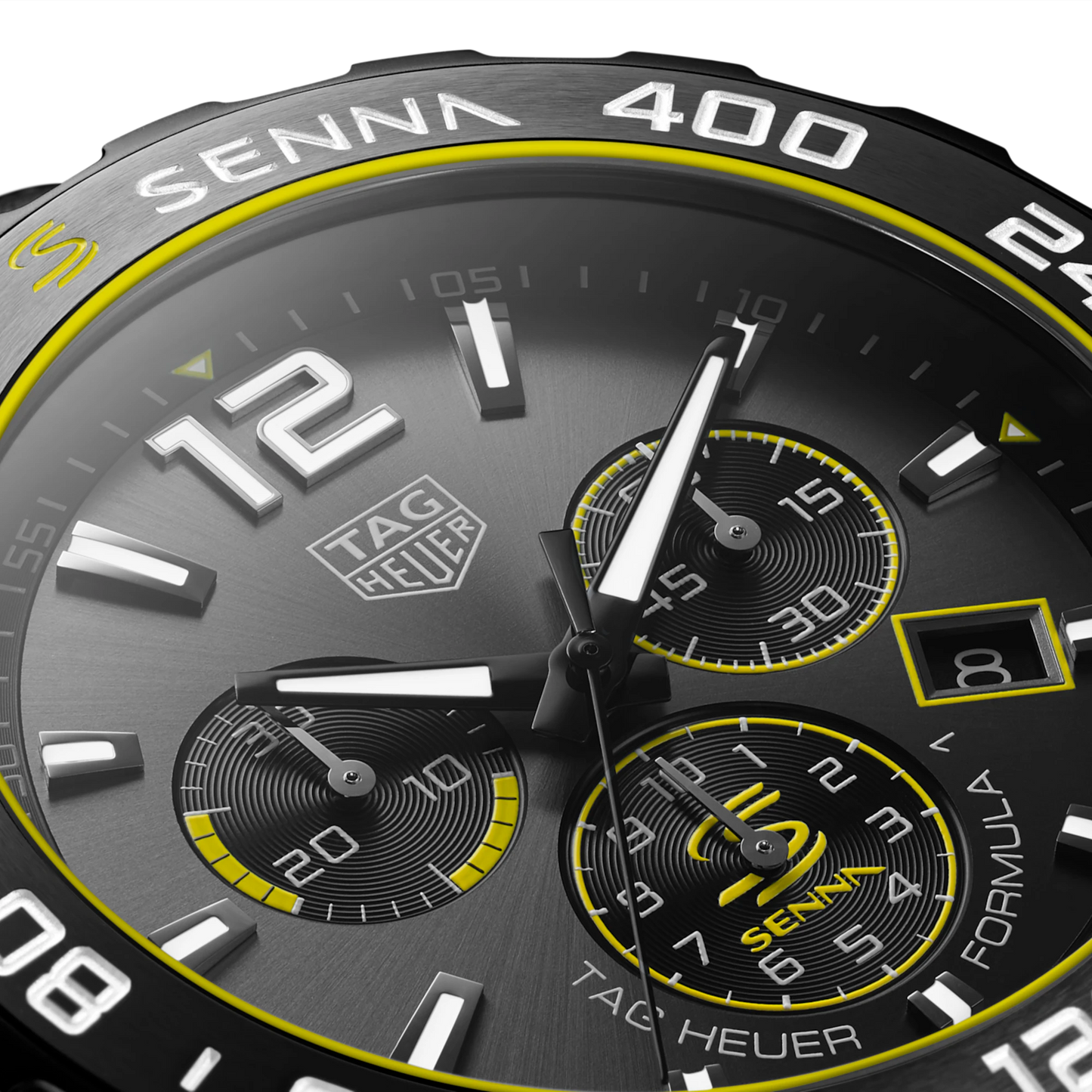 TAG Heuer Formula 1 Senna Chronograph, DLC Stainless Steel, 43mm, Ref# CAZ101AJ.FC6487, Hands and Markers
