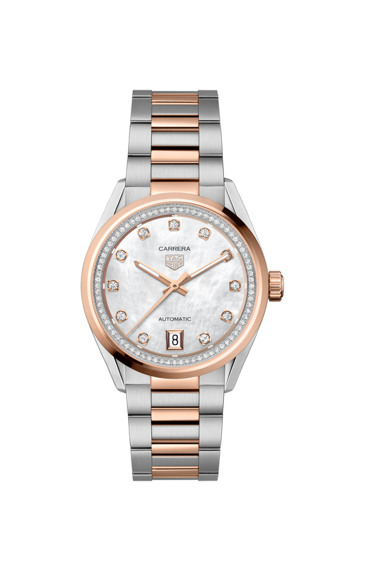 TAG Heuer Carrera Calibre 7 Date, Stainless Steel and 18k Rose Gold set with Diamonds, 36mm, Ref# WBN2351.BD0000