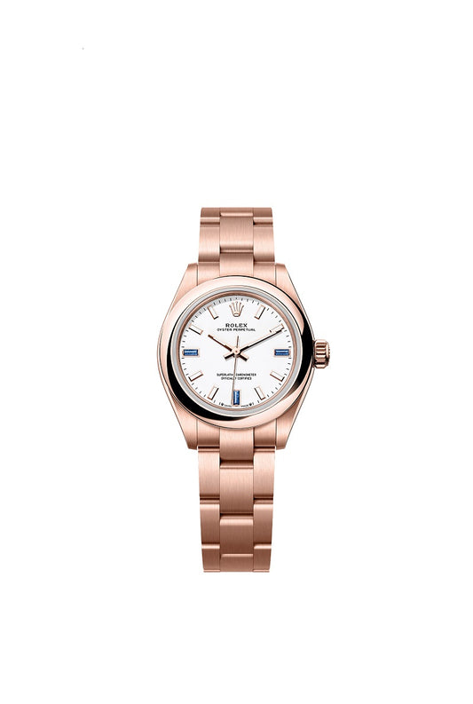 Rolex Oyster Perpetual, 18k Everose Gold, 28mm, White dial, Domed Oyster, Ref# 276205-0002