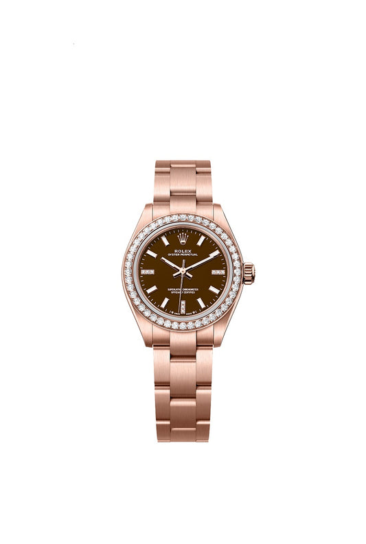 Rolex Oyster Perpetual 28, 18k Everose Gold and Diamonds, 28mm, Brown dial, Oyster, Ref# 276245rbr-0002