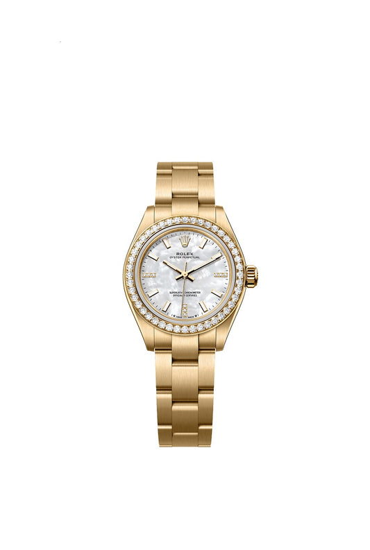 Rolex Oyster Perpetual, 18k Yellow Gold and Diamonds, 28mm, White Mother-of-Pearl dial, Oyster, Ref# 276248rbr-0002