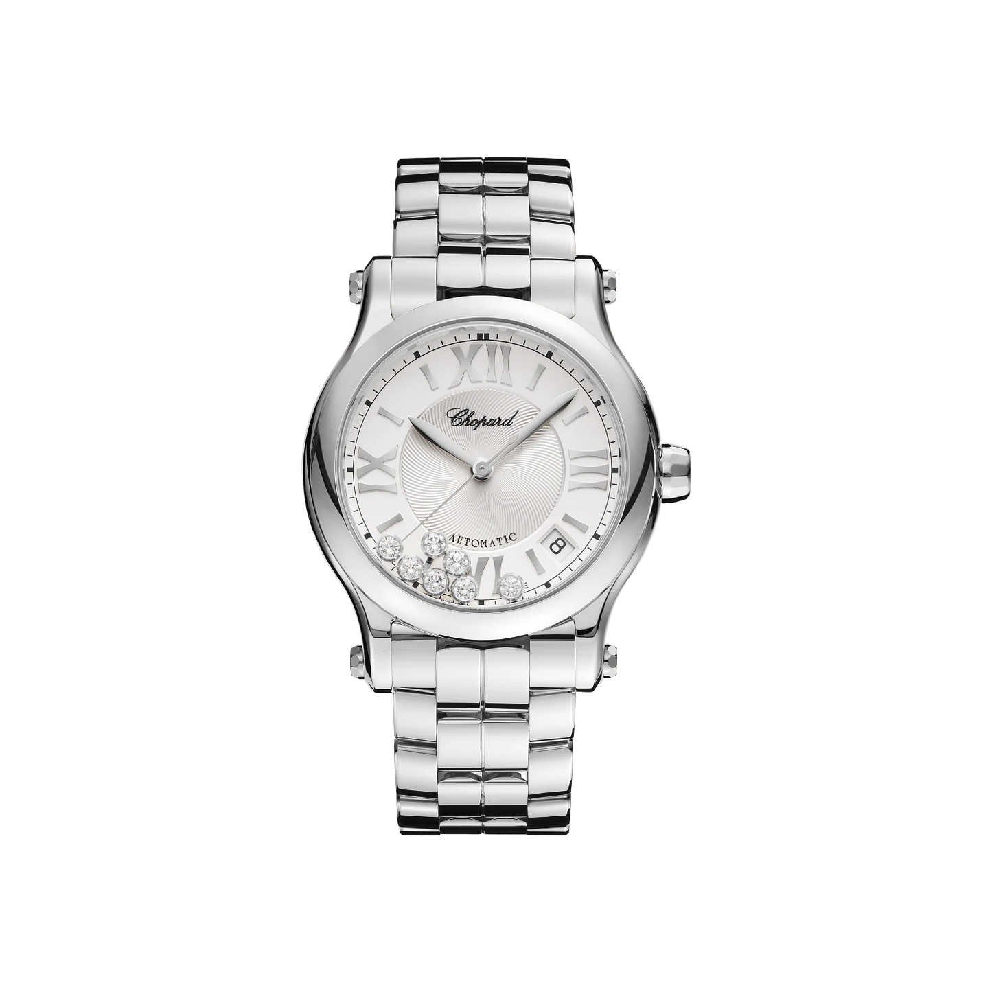 Unworn Chopard Happy Sport, Stainless Steel, 7 floating diamonds, 36mm, Ref# 278559-3002