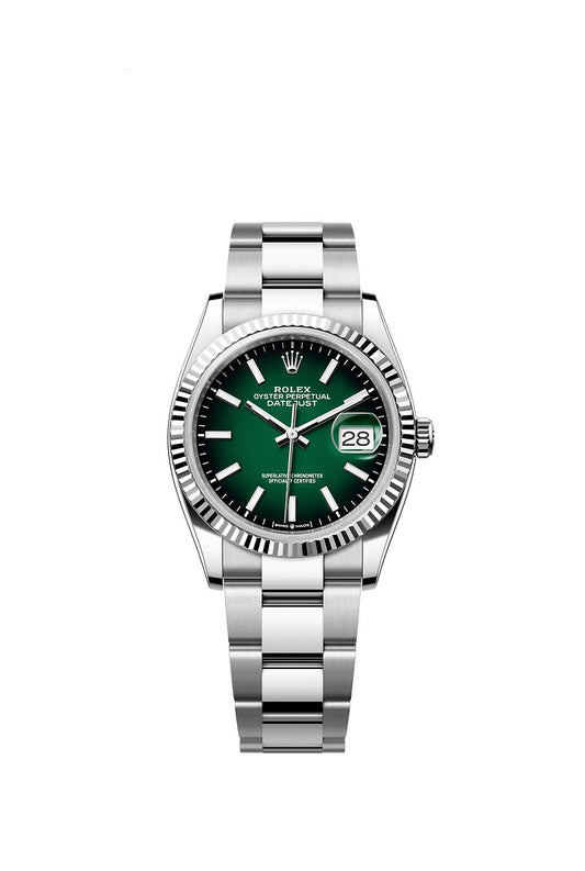 Rolex Datejust 36, Oystersteel and 18k White Gold, Green ombré dial, Fluted Oyster, Ref# 126234-0060