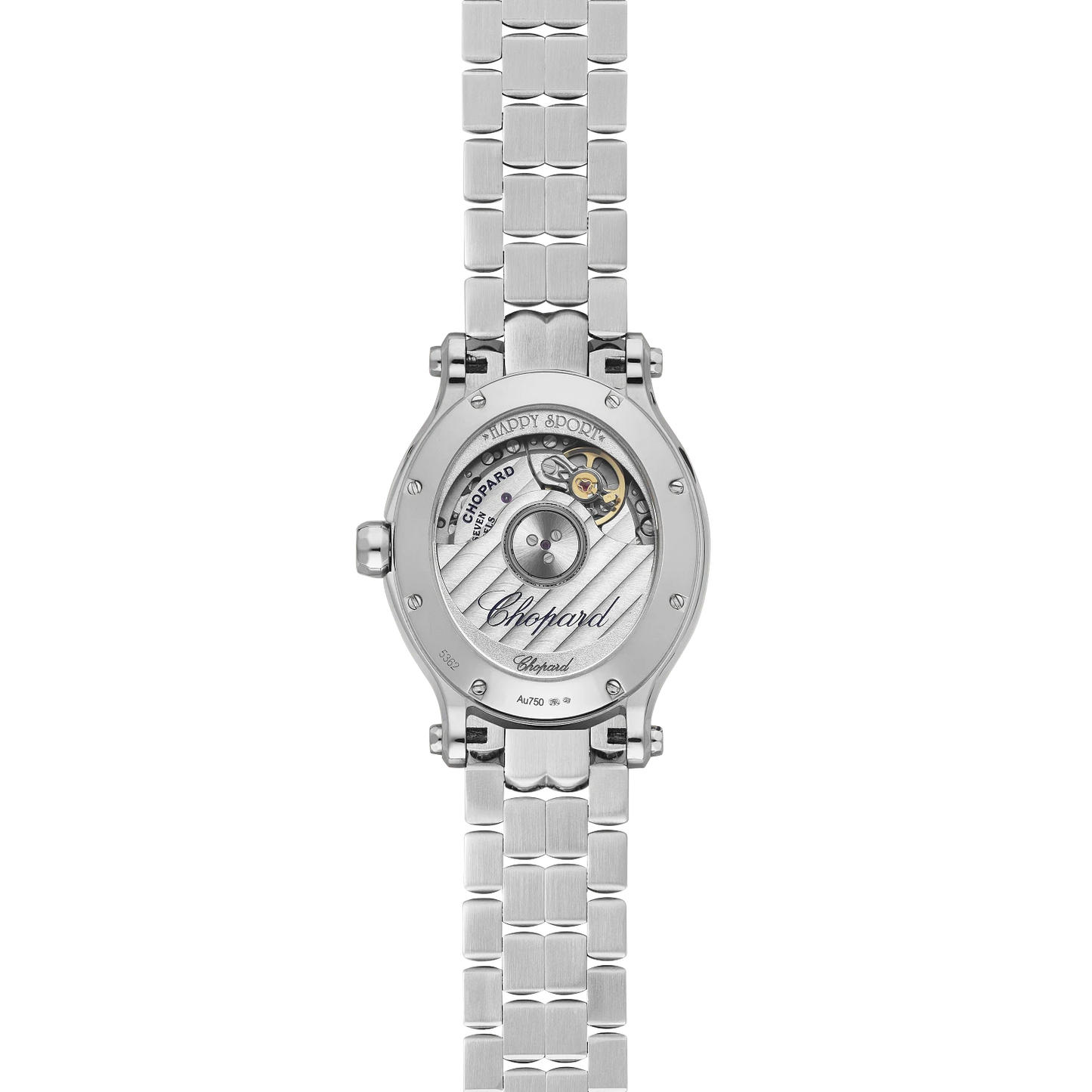 Unworn Chopard Happy Sport Oval Automatic, Stainless Steel, 7 floating diamonds, 31.3mm x 29mm, Ref# 278602-3002, Back