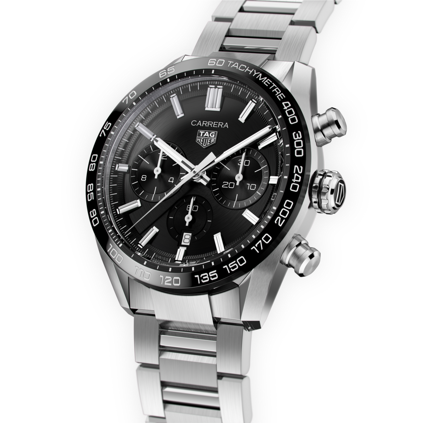 Unworn TAG Heuer Carrera Chronograph, Stainless Steel and Ceramic, 44mm, Ref# CBN2A1B.BA0643, Dial right
