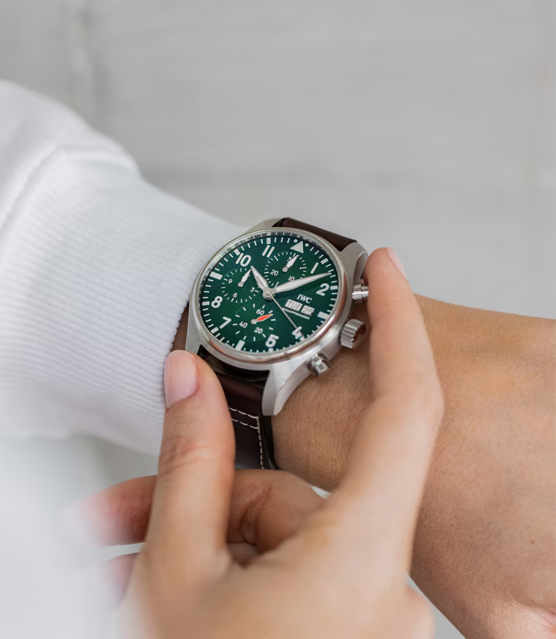 Unworn IWC Pilot's Watch Chronograph 41, Stainless Steel, 41mm, Ref# IW388103, Watch on hand