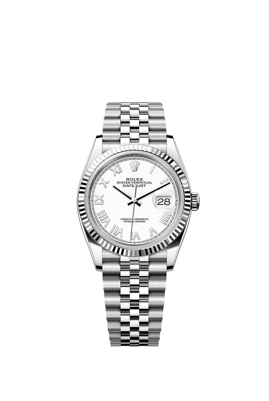Rolex Datejust 36, Oystersteel and 18k White Gold, Intense white dial, Fluted Oyster, Ref# 126234-0061