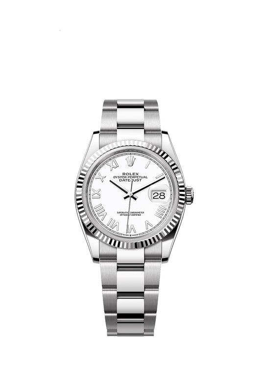 Rolex Datejust 36, Oystersteel and 18k White Gold, Intense white dial, Fluted Oyster, Ref# 126234-0062