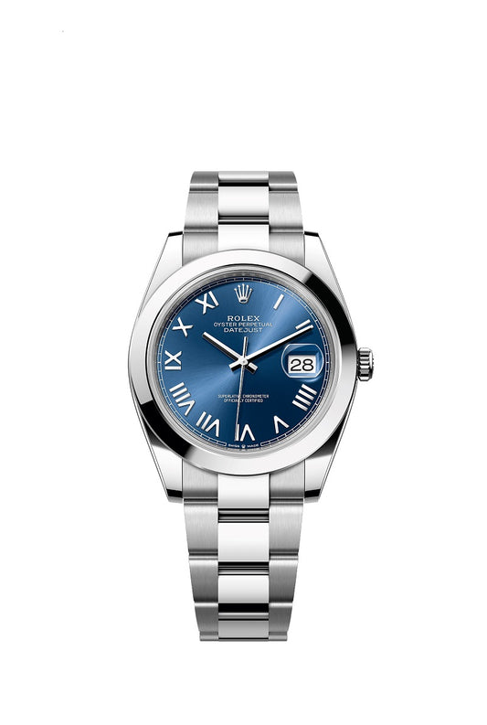 Rolex Datejust 41, Oystersteel, Bright blue sunray Roman dial, Smooth Oyster, Ref# 126300-0029