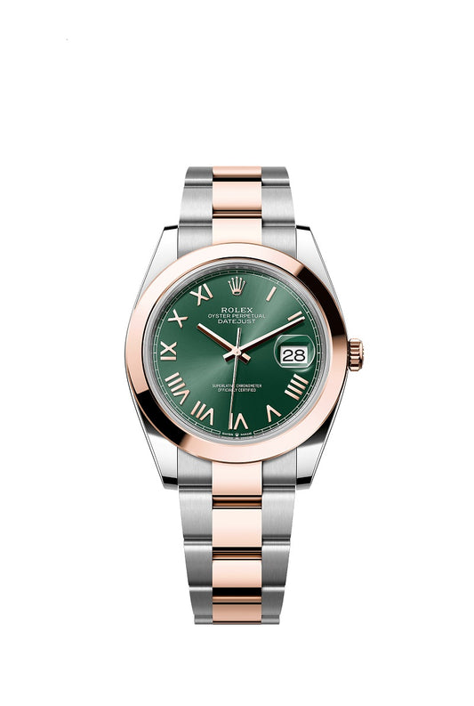 Rolex Datejust 41, Oystersteel and 18k Everose Gold, Mint green sunray Roman dial, Smooth Oyster, Ref# 126301-0021