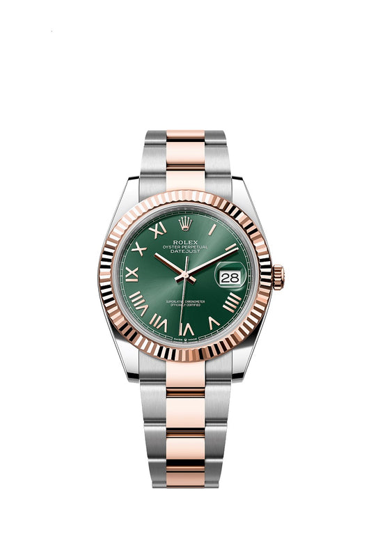 Rolex Datejust 41, Oystersteel and 18k Everose Gold, Mint green sunray Roman dial, Fluted Oyster, Ref# 126331-0021