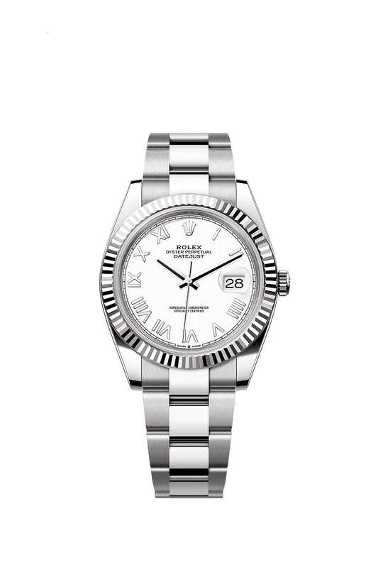 Rolex Datejust 41, Oystersteel and 18k White Gold, Intense white Roman dial, Fluted Oyster, Ref# 126334-0035