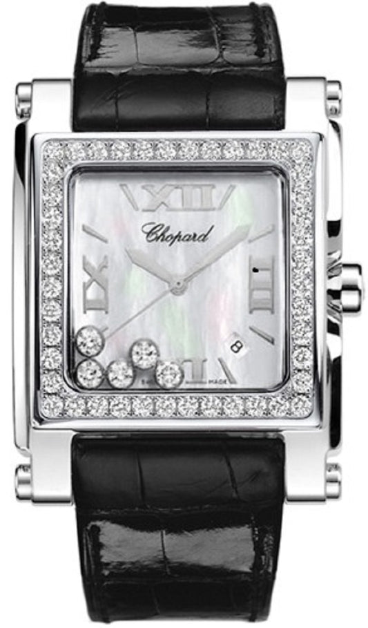 Unworn Chopard Happy Sport Square, Stainless Steel and 18k White Gold, 5 floating diamonds, 35.5mm x 32mm, Ref# 288448-2001