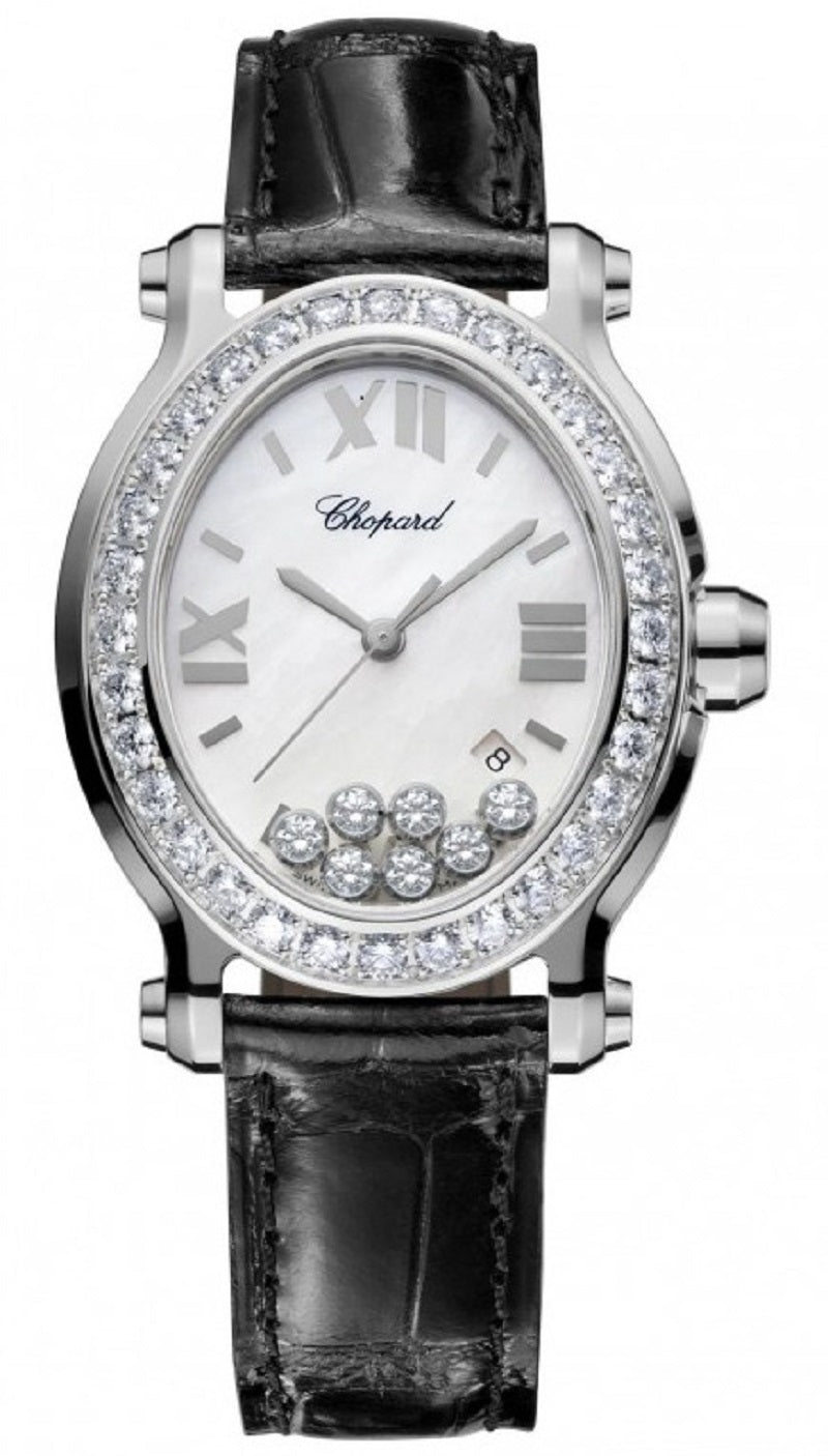 Unworn Chopard Happy Sport Oval, Stainless Steel, 7 floating diamonds, 30.75mm x 33.6mm, Ref# 278546-3002