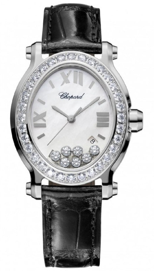 Unworn Chopard Happy Sport Oval, Stainless Steel, 7 floating diamonds, 30.75mm x 33.6mm, Ref# 278546-3002