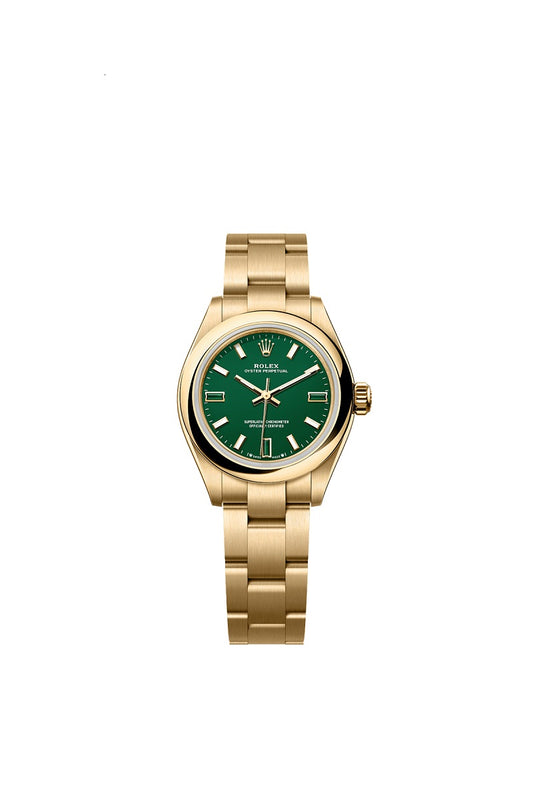 Rolex Oyster Perpetual, 18k Yellow Gold, 28mm, Green dial, Domed Oyster, Ref# 276208-0002