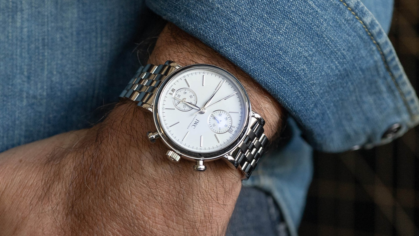 Unworn IWC Portofino Chronograph 39, Stainless Steel, 39mm, Ref# IW391503, Watch on hand