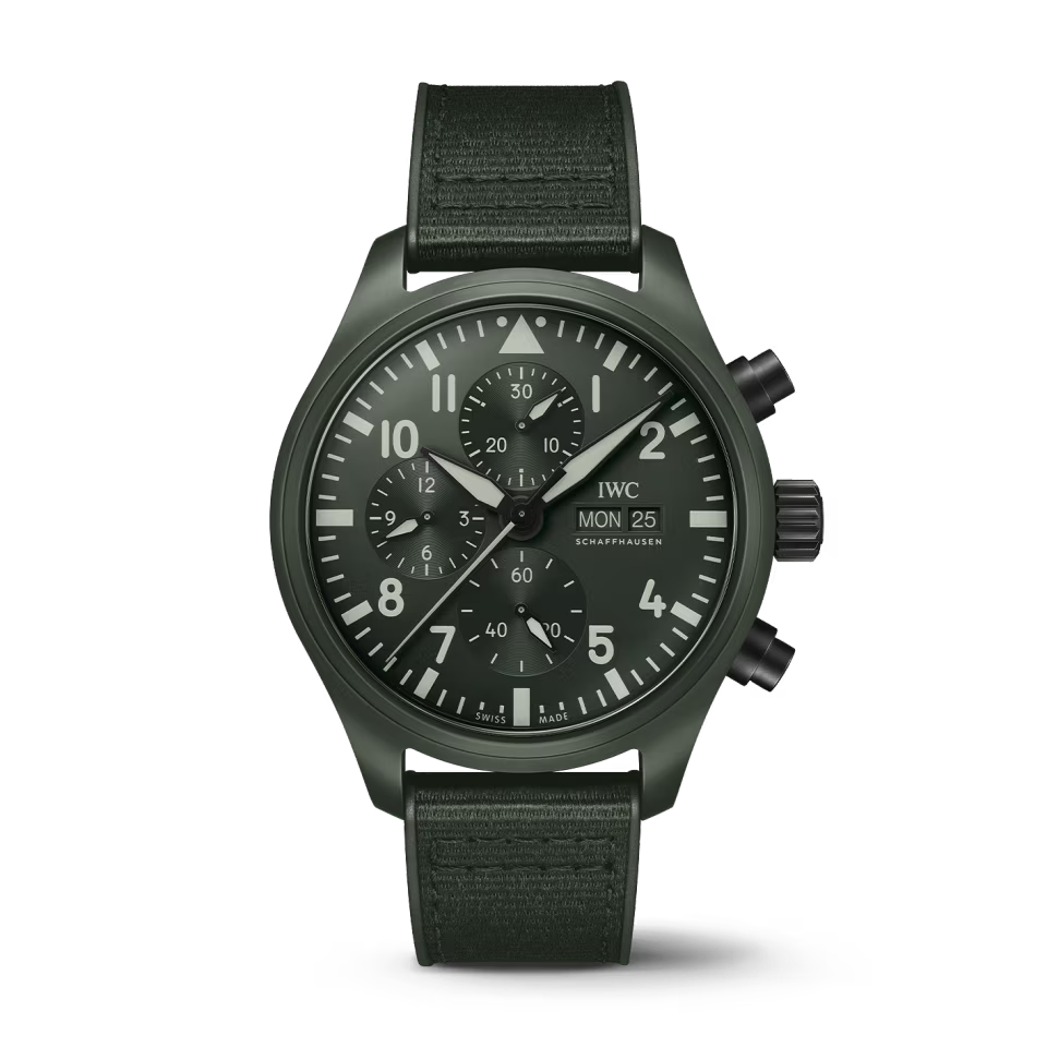 Unworn IWC Pilot’s Watch Chronograph TOP GUN Edition “Woodland”, Ceramic, Black DLC Titanium, 44,5mm, Ref# IW389106
