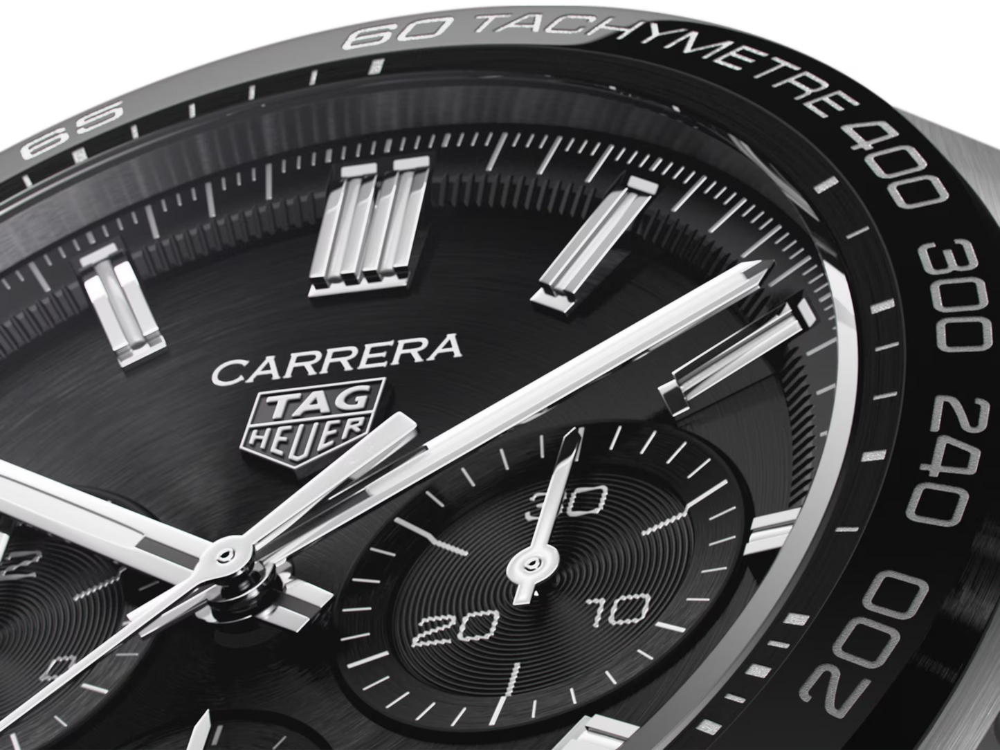 Unworn TAG Heuer Carrera Chronograph, Stainless Steel and Ceramic, 44mm, Ref# CBN2A1B.BA0643, Dial