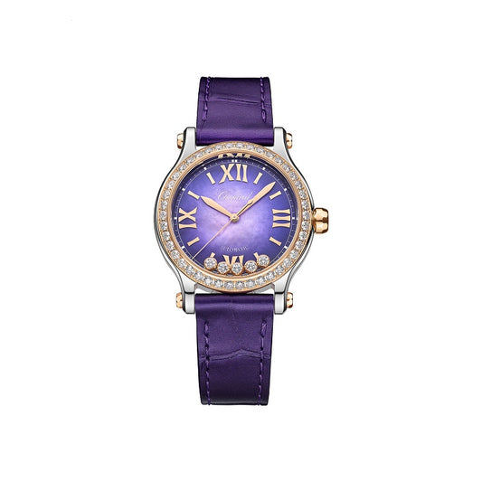Chopard Happy Sport Automatic, 18k ethical Rose Gold and Stainless Steel, 5 floating diamonds, 33mm, Ref# 278608-6012