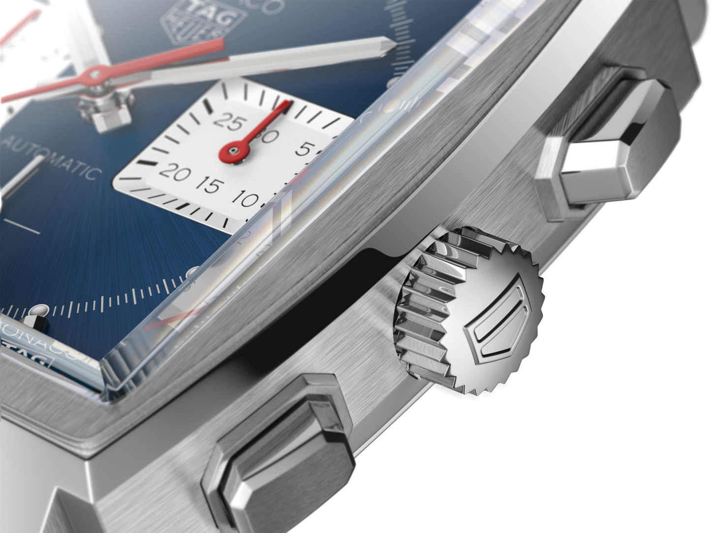 Unworn TAG Heuer Monaco Chronograph Automatic, Stainless Steel, 39mm, Ref# CBL2111.FC6453, Crown and buttons