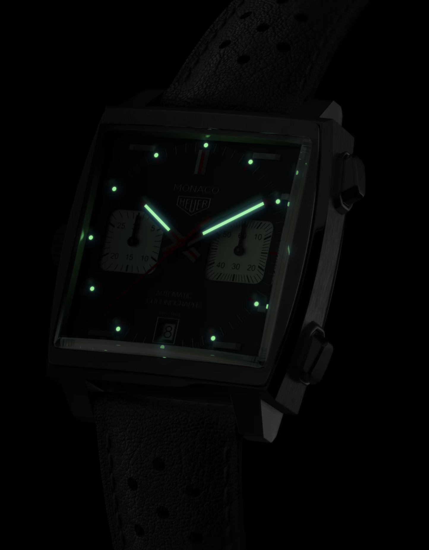 Unworn TAG Heuer Monaco Chronograph Automatic, Ref# CAW211P.FC6356, luminous