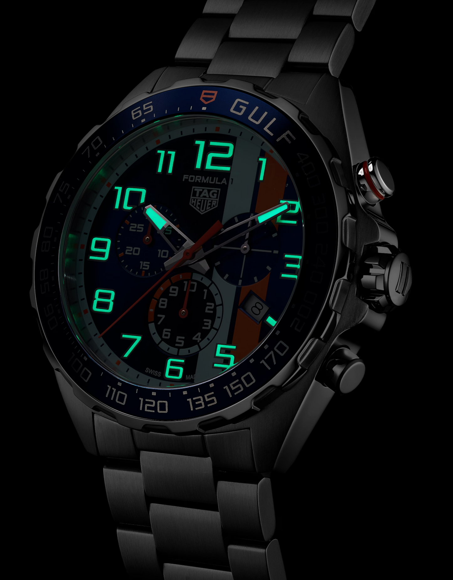 TAG Heuer Formula 1 Chronograph x Gulf, Stainless Steel, 43mm, Ref# CAZ101AT.BA0842, Luminous
