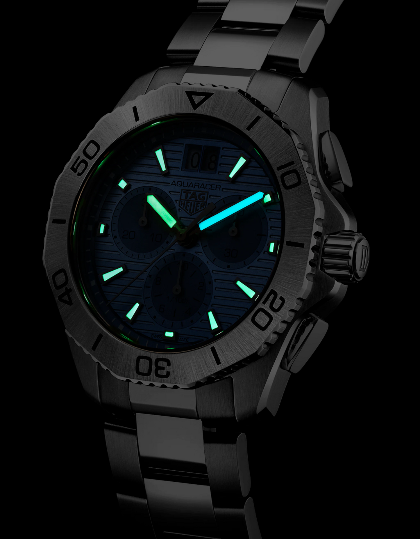 Unworn TAG Heuer Aquaracer Professional 200 Chronograph 40, Stainless Steel, Ref# CBP1112.BA0627, Luminous