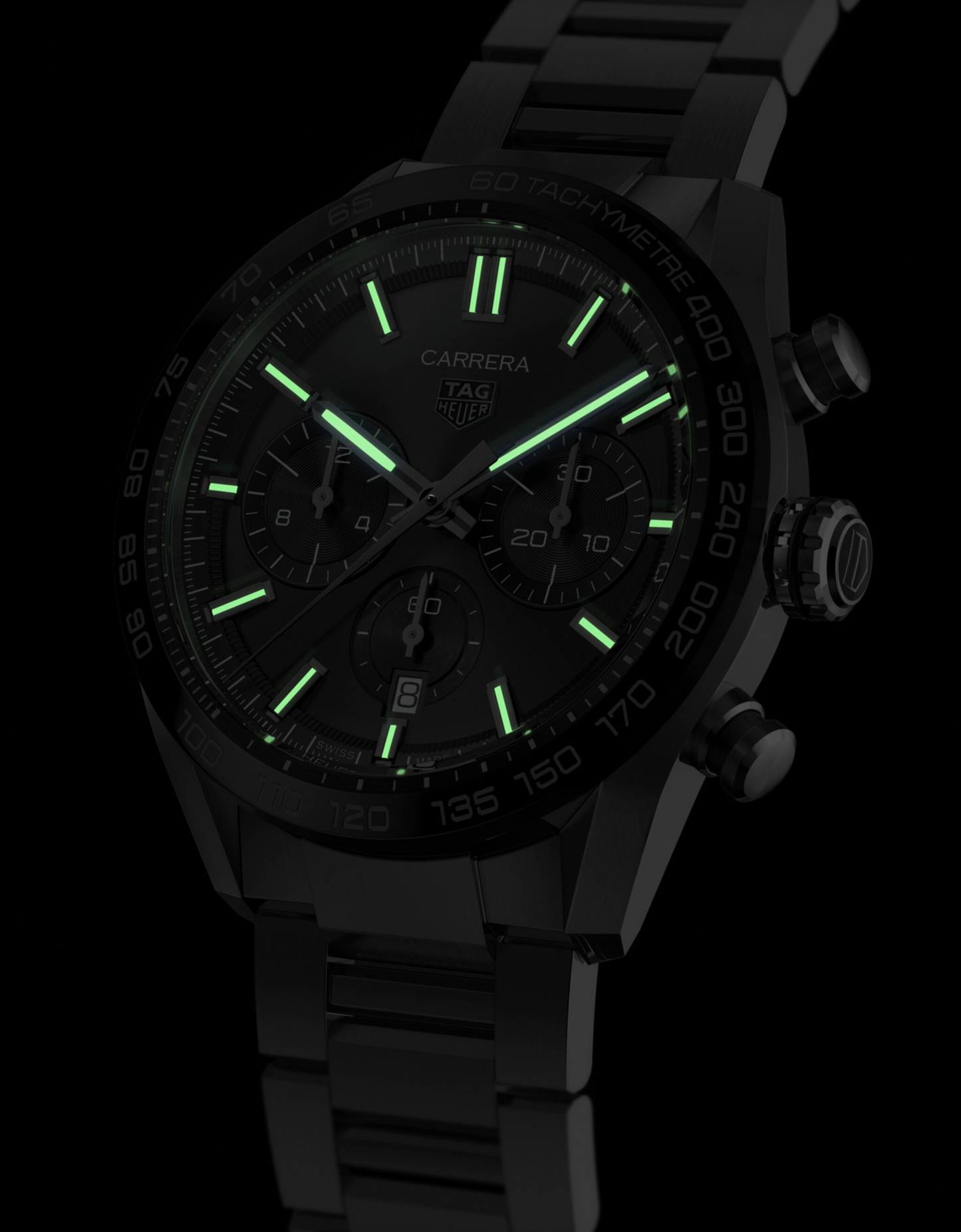 Unworn TAG Heuer Carrera Chronograph, Stainless Steel and Ceramic, 44mm, Ref# CBN2A1B.BA0643, Luminous