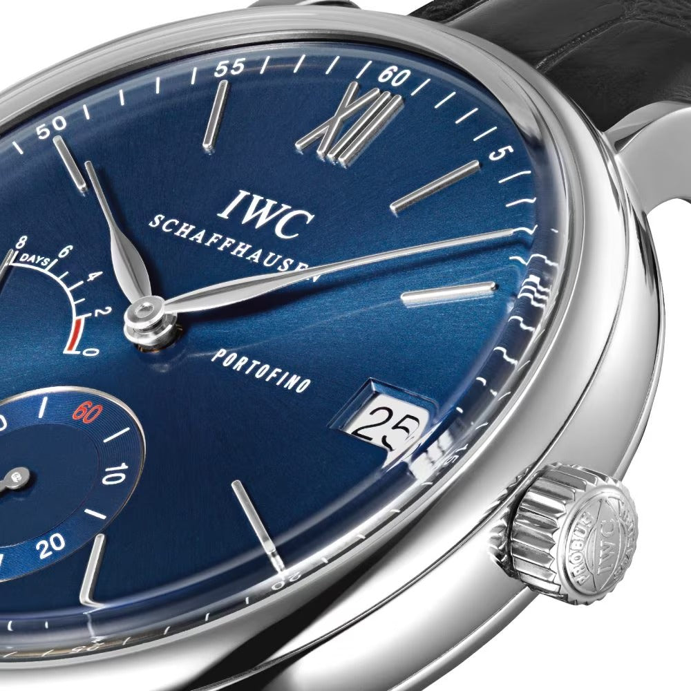 Unworn IWC Portofino Hand Wound Eight Days, Stainless Steel, 45mm, Ref# IW510106, Crown