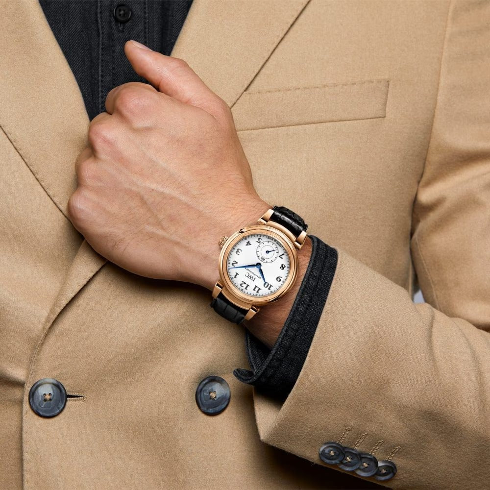 Unworn IWC Da Vinci Automatic “150 Years”, 18kt Rose Gold, 40,4mm, Ref# IW358103, Watch on men hand