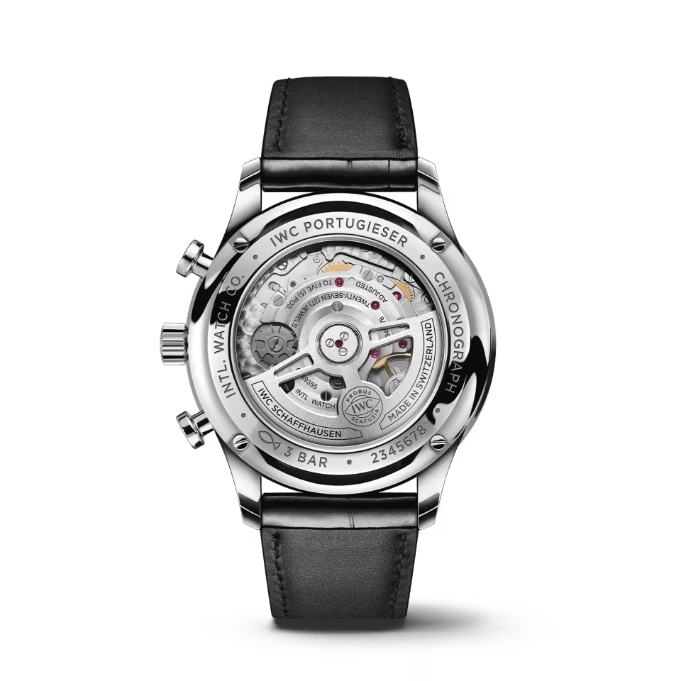Unworn IWC Portugieser Automatic Chronograph, Stainless steel, 41 mm, Ref# IW371624, Back