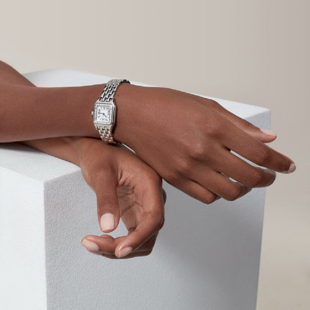 Cartier Panthère de Cartier Small, Stainless Steel and Diamonds, 23mm x 30mm, Ref# W4PN0007, Watch on hand