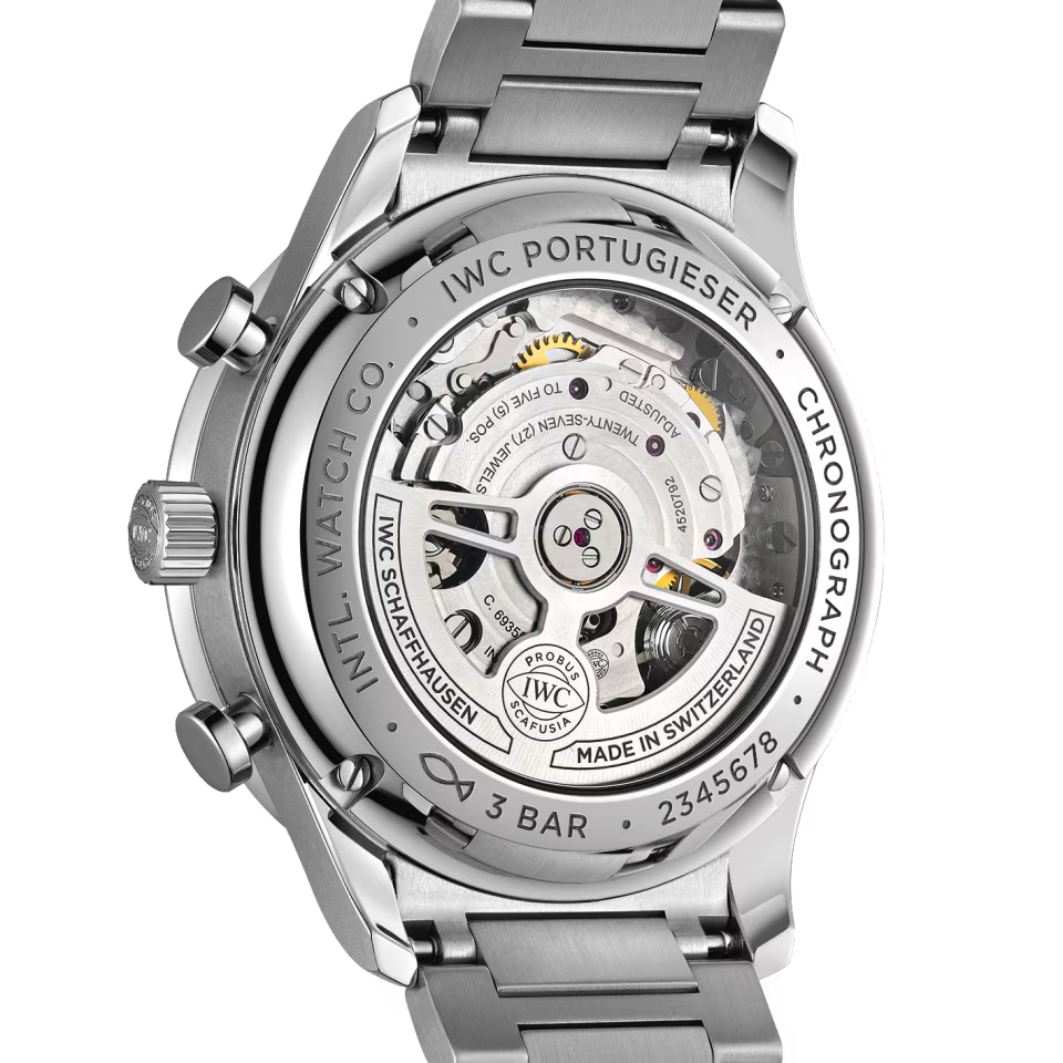 Unworn IWC Portugieser Automatic Chronograph, Stainless steel, 41 mm, Ref# IW371617, Back