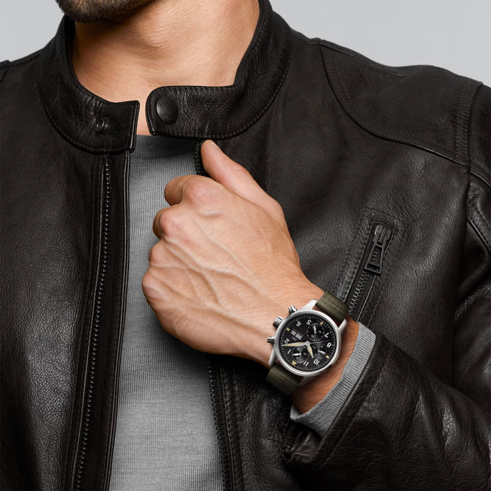 Unworn IWC Pilot's Watch Spitfire Chronograph, Stainless Steel, 41mm, Ref# IW387901, Watch on hand